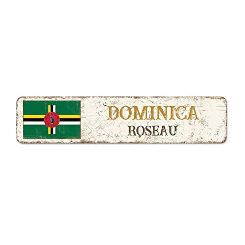 Dominica Flagge Metall Wanddekoration Schild Hauptstadt Stadt Roseau Rustikale Vintage Veranda Schilder Land Souvenir Nationalflagge Stadt Souvenir Metall Wandschild Qualität Metallschild für