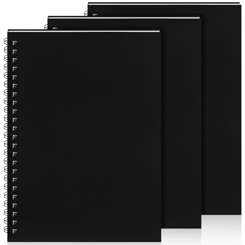 Image of Yahenda 3 Pcs Spiral Notebooks,1 Subject,Wide Ruled, Black