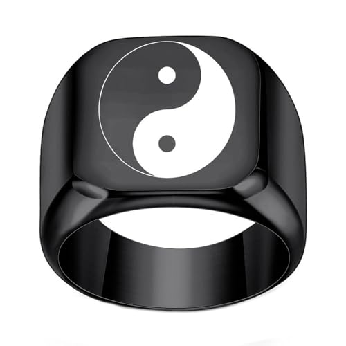 Bague Feng Shui homme en acier inoxydable - Alliances Yin Yang noire 18mm