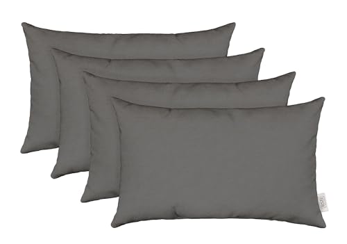 RSH DECOR Outdura 26" x 16" Lumbar Throw Pillows Set of 4 | Water and Fade-Resistant Performance Fabric | Outdoor Pillow Covers with Down-Alternative Inserts | Made in USA (Zinc Charcoal Grey)