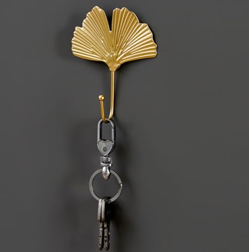 KARLOR Goldene Wandhaken Set, 4 Stück Wandhaken zum schrauben Blätter Design, Metall Kleiderhaken Vintage Garderobenhaken Ginkgo-Biloba-Blätter Wandhalter für Flur Badzimmer Küche 11-21cm Länge