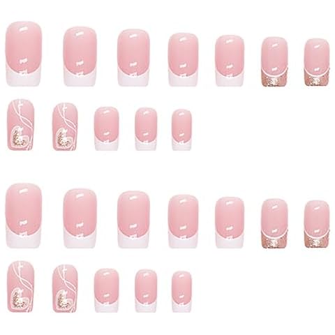 24Pcs Almond Square French False Nails Cover