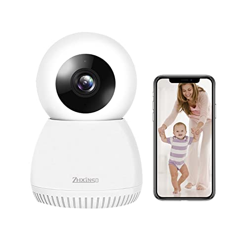 ZHXINSD Security Camera 2K, Indoor WiFi Baby Monitor Pet Camera 360-Degree for Home Security, Plug-in Dog Camera 2.4GHz with Night Vision, Motion Detection, Pan-Tilt Security Camera Works with Alexa