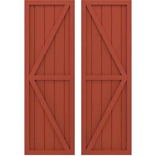 Ekena Millwork ARW102BF518X66CLH Americraft Five Exterior Real Wood Two Equal Panel Framed Board-n-Batten Shutters w/Double Z-Bar (Per Pair), 17 1/2"W x 66"H, Colorful Leaves
