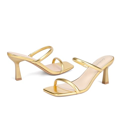 Kitten Heels for Women Two Strap Mules Mid Square Open Toe Slip On Heeled Sandals3