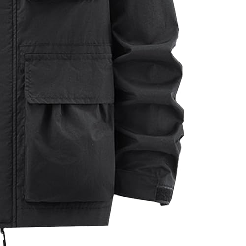 Men's Winter Work Waterproof Jacket Lightweight Cargo Multi Pocket Jackets Softshell Hooded Outdoor Windproof Coat4