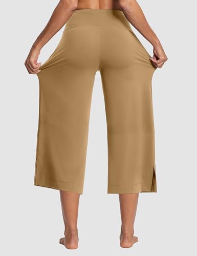 Image of ISEEGZ 15 inch /18 inch /21 inch Capri Pants for Women High Waist Wide Leg Yoga Capris with Pockets Stretchy Loose Fit Casual Workout