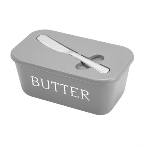 Butter Dish with Lid, Butter Container with Spatula Holder Perfect for Room Decor Kitchen Decor (Gray)