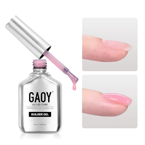 GAOY Builder Gel for Nails 16ml Pink Nail Strengthener in a Bottle Nail Extension Hard Gel Soak Off Long Lasting UV Light Cure 1727 First Love Base Coat Top Coat Needed