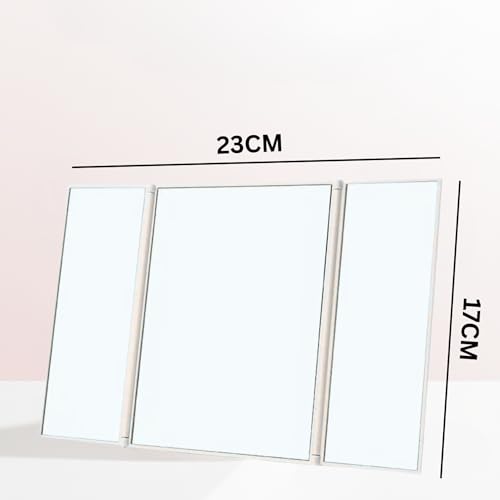 Image of Tri-Fold Makeup Mirror with Stand | Travel-Friendly Vanity Mirror | Portable and Compact Tabletop Folding Mirror for Beauty, Skincare, Pack of 1, Pink
