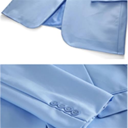 Men's Solid Color Casual Career Suit Jacket Youth Dress Small Suit Three-Piece Set Blue3