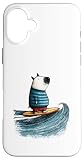 Custodia per iPhone 16 Plus Felice cartone animato cane surf oceano onda