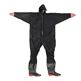 SOPOTUTU Waterproof Full-Body Fishing Suit with 75-Denier Black Knit One-piece Zip Wading Pants for Men’s Wading
