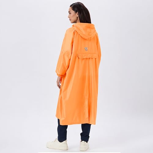 Image of Zeel Unisex Outdoor Rain Poncho for Adult, Waterproof, Lightweight & Packable, Polyester Pullover Full Sleeves Hooded Rainwear, Raincoat for Camping, Hiking, Travelling (AZ33, Free Size) (Orange)