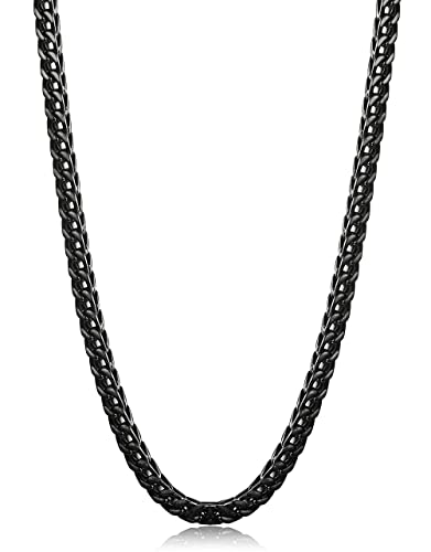 Fibo Steel 3Mm Curb Chain Necklace For Men Stainless Steel Biker Punk Style 24.0 Inches Black-Tone #TOP1