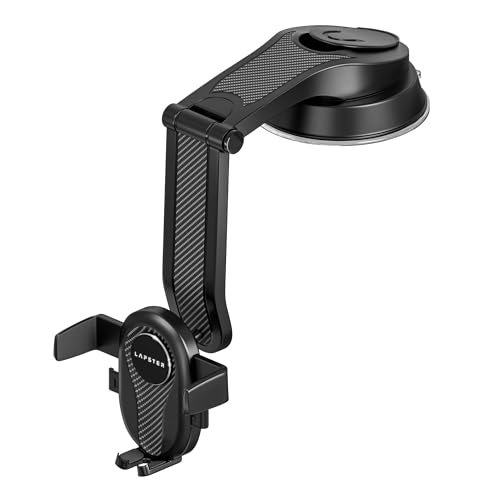 Image of Lapster Autogrip C2 Car Phone Holder for Dashboard & Windshield, 360 Rotating Mobile Stand with Strong Suction, One-Touch Use, Shockproof & Anti-Slip for All Smartphones (Black)