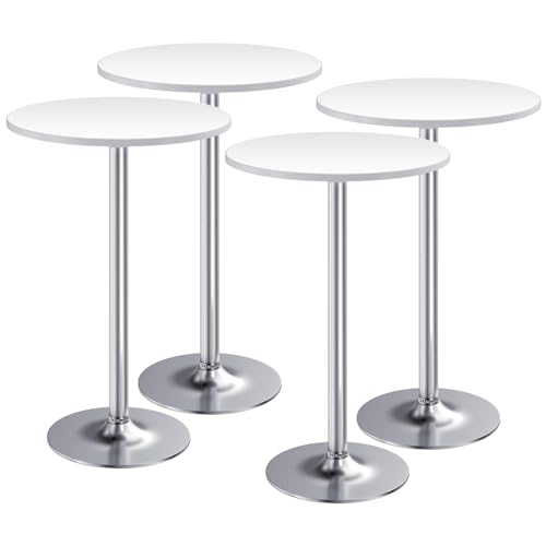 Image of Furmax Bistro Pub Table Round Bar Height Cocktail Table for Home Bar, Round Bar Tables for Party, Dining Room, Living Room and Wedding, Metal Base MDF Top, 40.6 Inch Height (4, White-2)