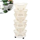 GDAE10 6 Layer Stackable Flower Pot 15 * 7", Plastic Plant Planters with Caddy Vertical Garden Tower