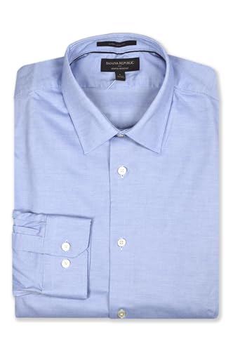 Banana Republic Mens 801196 Extra Slim Fit All Cotton Non Iron Button Down Dress Shirt, (US, Alpha, Large, Regular, Regular, Textured Blue)