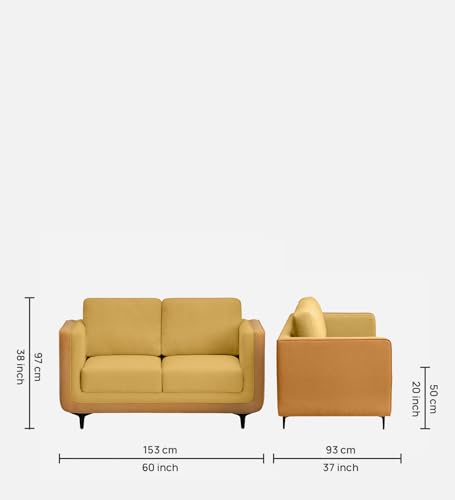 Image of Sleepyhead Mojo - 2 Seater Sofa | Premium Fabric | Dual-Tone Modern Design with Plush Cushioning | Durable Pine Wood Frame & Removable Back Cushion | German Tested | 3 Year Warranty - Trippy Yellow