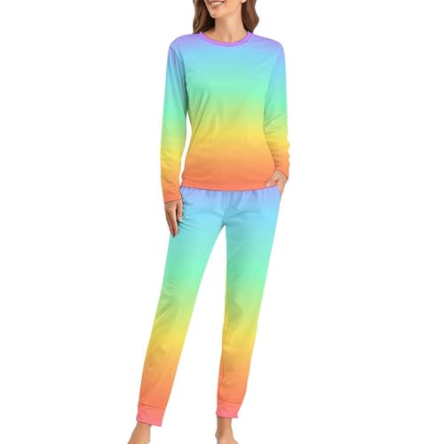 Pyjama femme arc-en-ciel dégradé en tissu respirant manches longues