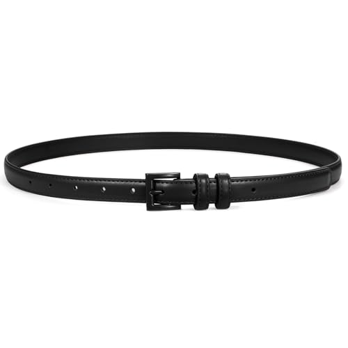 SUOSDEY Women Skinny Belt for Jeans Dresses Candy Color Thin Waist Belt with Square Buckle 0.7 Width black