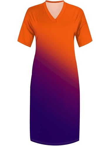 Image of SUZONANA Women Casual T-Shirt Dress V Neck Short Sleeve Solid Color Oversize Dress with Front Two Pockets