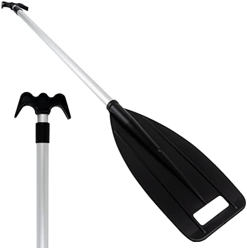 Five Oceans Canoe Paddle, Telescoping Canoe Paddles and Boat Hook, Black, Extend from 45" to 72", Anodized Aluminum Shaft, Reinforced ABS Plastic Blade & Hook, Lightweight - FO1885