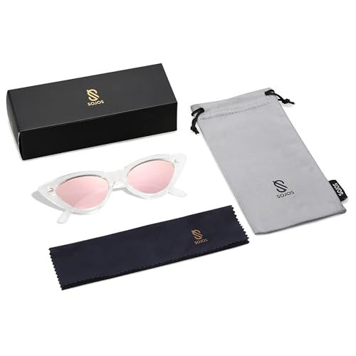 SOJOS Retro Vintage Narrow Cat Eye Sunglasses for Women Clout Goggles Plastic Frame SJ2044