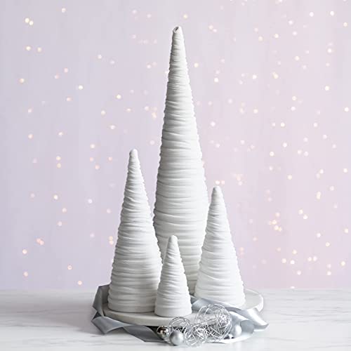 Image of Your Heart's Content Light Ivory Velvet Trees Set of 4, Winter White Minimalist Home Decor, Valentine Tabletop Tree, Holiday Wedding Centerpiece, Cozy Bookshelf Accent, Gift for (Light Ivory)