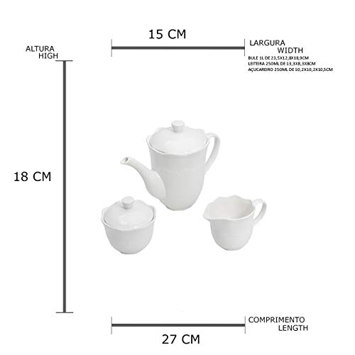 Conjunto 3 Peças para Chá e Café de Porcelana Princess Lyor Branco