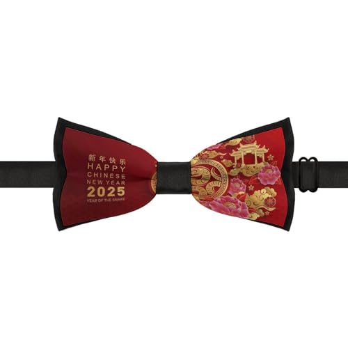 GoasNei Year Of The Snake 2025 Happy Chinese New Year 2025 Bow Tie for Men Adjustable Necktie Funny Tie Neck Ties for Weddings Party