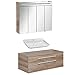 Produktbild FACKELMANN braunes Badmöbel Set Stanford 3-TLG. mit Waschtisch Unterschrank hängend & Aufsatzwaschbecken 110 cm & LED Spiegelschrank