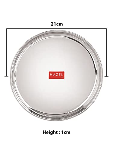 Image of HAZEL Stainless Steel Dinner Plate with Glossy Finish | Thali Plates for Kitchen | Serveware Snacks Plates for Kids | Breakfast Plates Set of 4, 21 cm