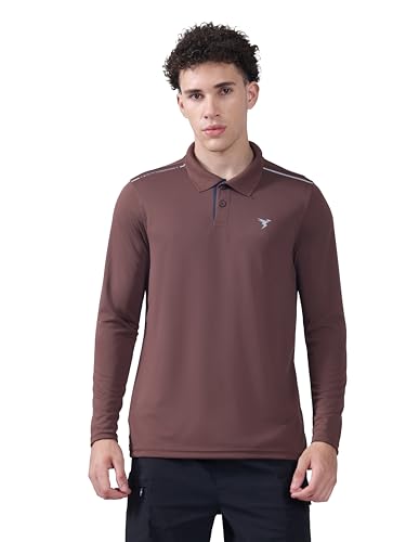 Image of TECHNOSPORT Men's Solid Full Sleeve Polo T-Shirt TECHNOCOOL+ Quick Dry Slim Fit Sports Tee for Travel Casual Smart Wear UPF50+ Anti Odour