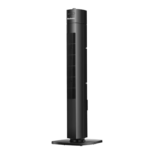 Holmes 31' Manual Tower Fan 3 Speeds 70° Oscillation Adjustable 2-Hour Timer Compact Design for Bedroom Dorm Kitchen or Office Black