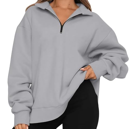 Women's Oversized Sweatshirt – Partial Zip Pullover Long Sleeve Shirt – Comfortable and Stylish