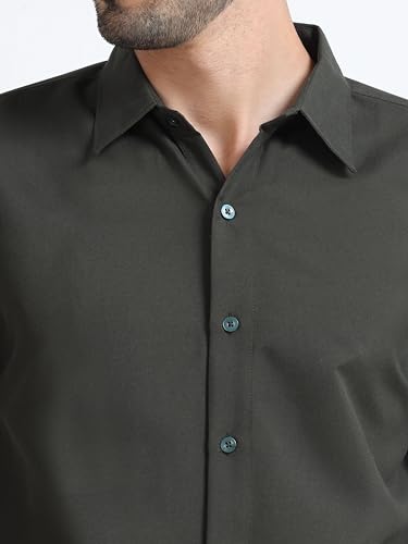 Image of Men's Solid Casual Shirt, Cotton Blend, Regular Fit, Spread Collar, Full Sleeve, Button Closure Perfect for Casual & Office Wear