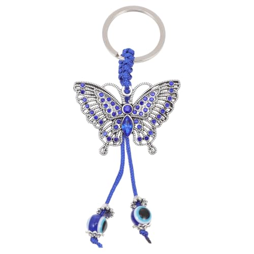 Amosfun Llavero de mariposa con ojo de Nazar de aleación de zinc colgante de diamantes de imitación azul para bolsos mochilas accesorio elegante y regalo para las mujeres