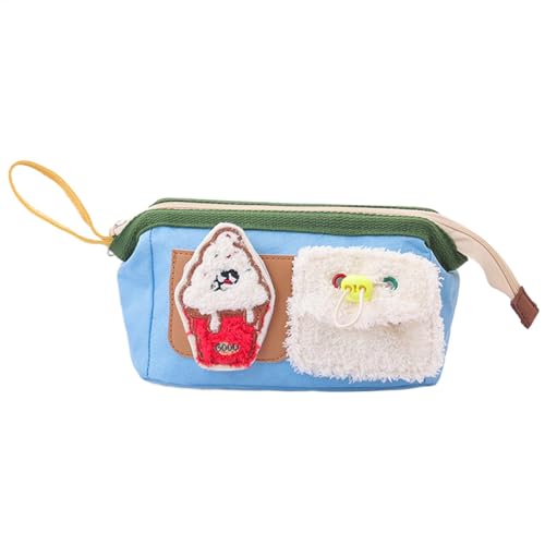 Teksome Bonito estuche para lápices, estuche de gran capacidad, bonito estuche para lápices de oso, estuche de dibujos animados de apertura ancha para universidad, estudiantes y profesores, azul