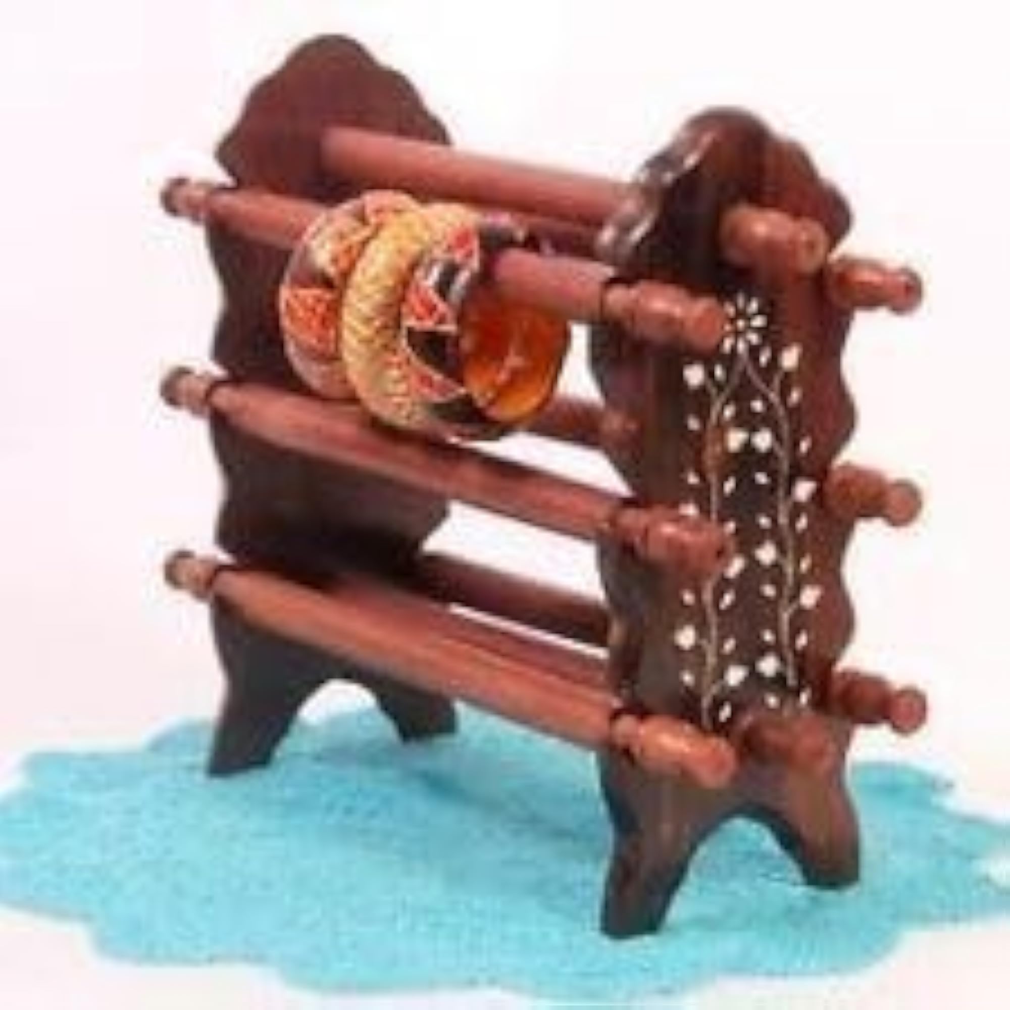 Wooden Bangle Stand Holder with Floral Inlay Design
