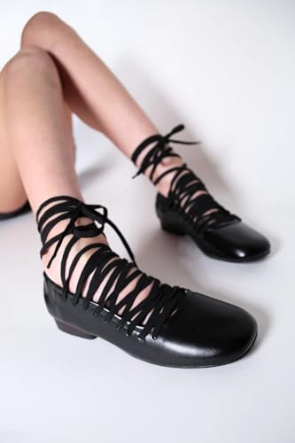 Women's Lace-Up Ballet Flats Ankle Tie Ballerina Shoes Leather Round Toe Low Heel Pumps Comfortable Soft Flat Shoes for Party Wedding Casual3