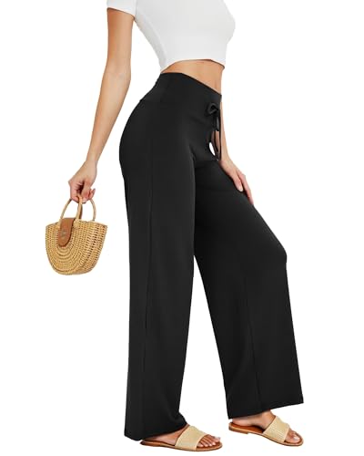 ZOOSIXX Soft Black Pajama Pants for Women, Wide Leg Comfy Casual Lounge Yoga Capri Pants 22'' / 30''2