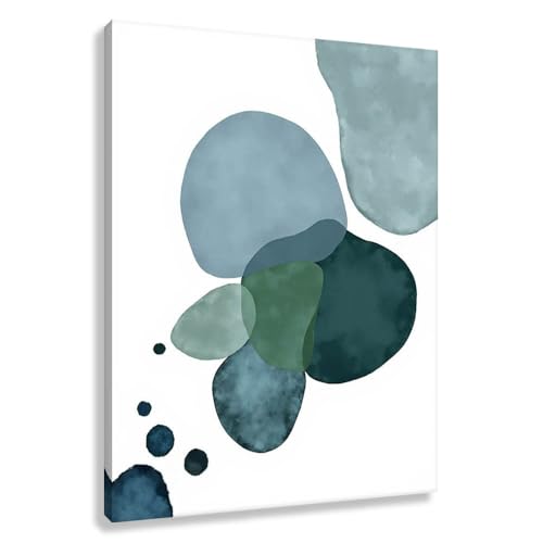 Novup Abstract Art Wall Watercolor Harmony Canvas Print Decor Pictures Painting Soft Blue Teal Green Shapes Overlapping Circles Bedroom Living Room Bathroom 12X16Inch