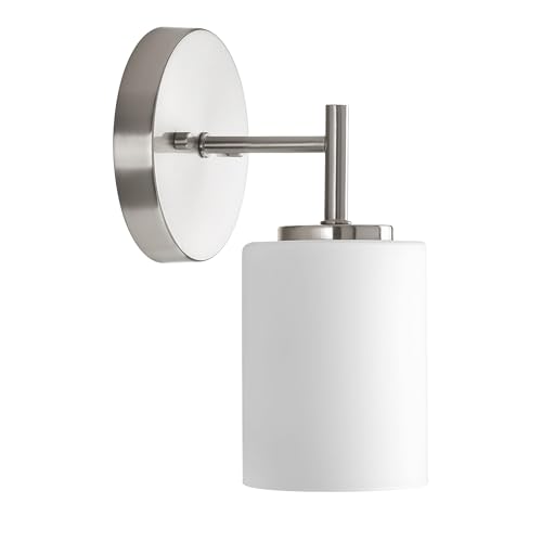 Image of Progress Lighting Replay Collection 1-Light Etched White Glass Modern Bath Vanity Light Brushed Nickel, E26