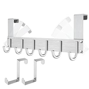 Türgarderobe mit 6 Haken, Faltbar Türgarderobe Edelstahl rostfrei Kleiderhaken Tür ohne Bohren Türaufhänger Türhaken für Küche Flur Bad Wohnzimmer Schlafzimmer,mit 2 Stück kleinen Haken