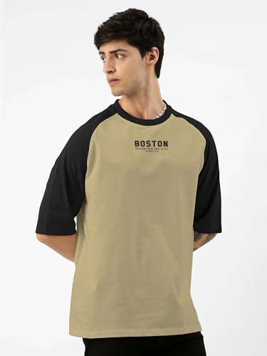 Image of Maniac Men's Printed Raglan Round Neck Half Sleeve Oversized T-Shirt