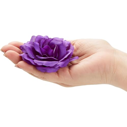 Image of Bright Creations Artificial Roses Heads - 50 Pack, 3 in, Dark Purple Flowers, Stemless - Silk Roses for DIY Decor & Wedding Centerpieces