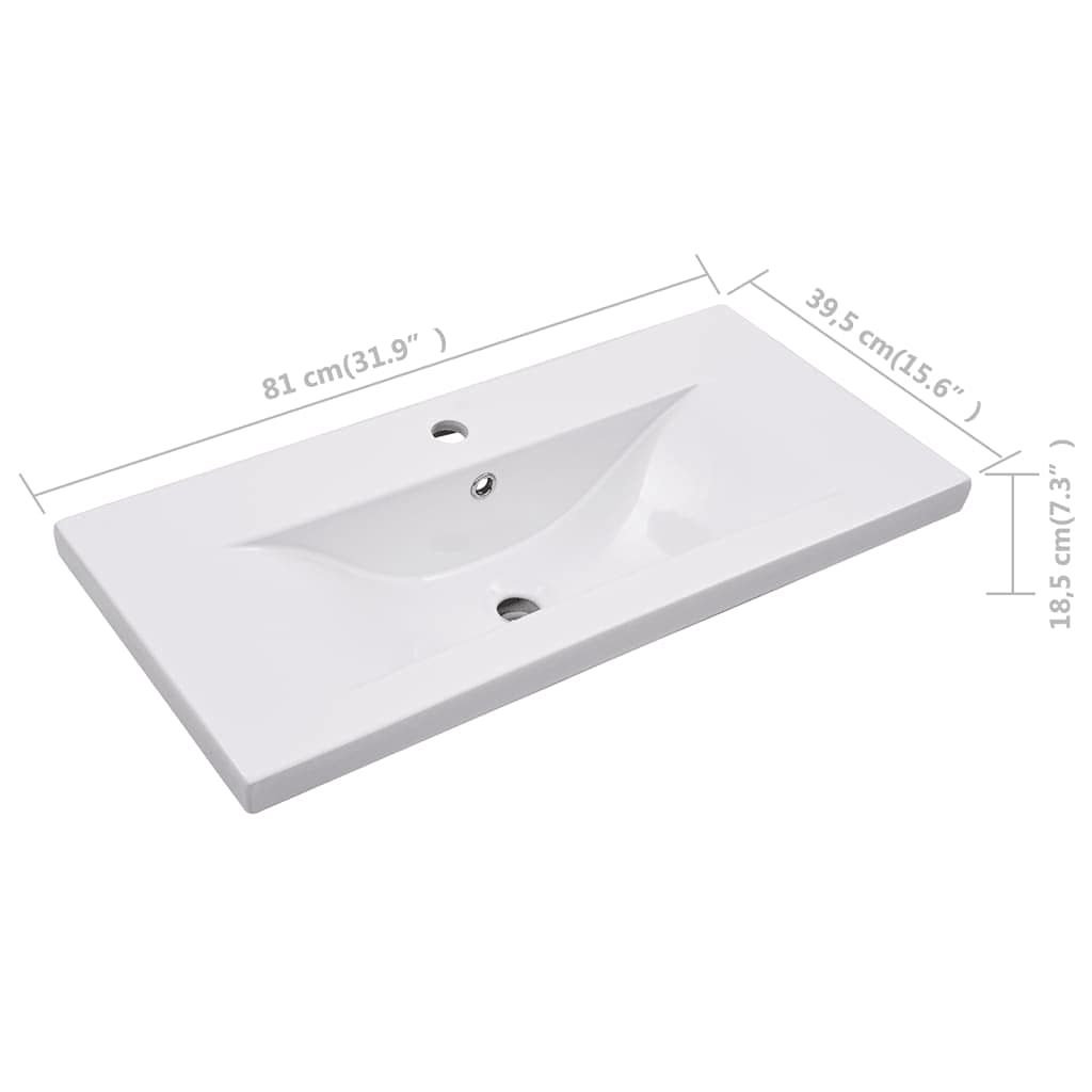 INLIFE Lavabo empotrable 81 x 39,5 x 18,5 cm de cerámica blanca, 16,9 kg, 145062
