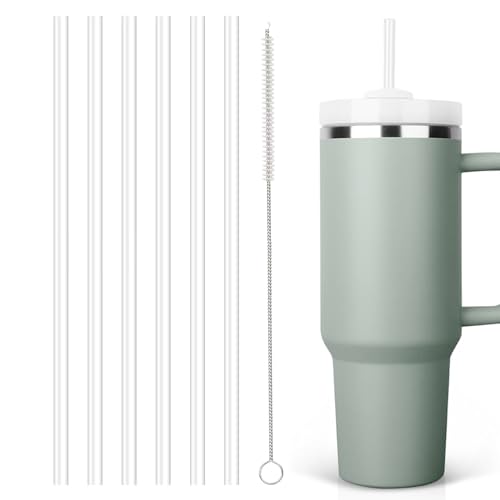 SULIVES 6 Pcs Reusable Cup Straw and Straw Brush Set with Clear Long Straws, Compatible with Stanley Cup 40oz Various Water Bottles and Tumblers, Odorless Eco-Friendly Travel Straws